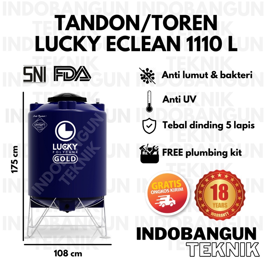 Tandon Toren Tangki Air Lucky Kuras 1000 Liter 1100 Liter Drain Kaki E Clean LPEC 110 Harga Murah Ga