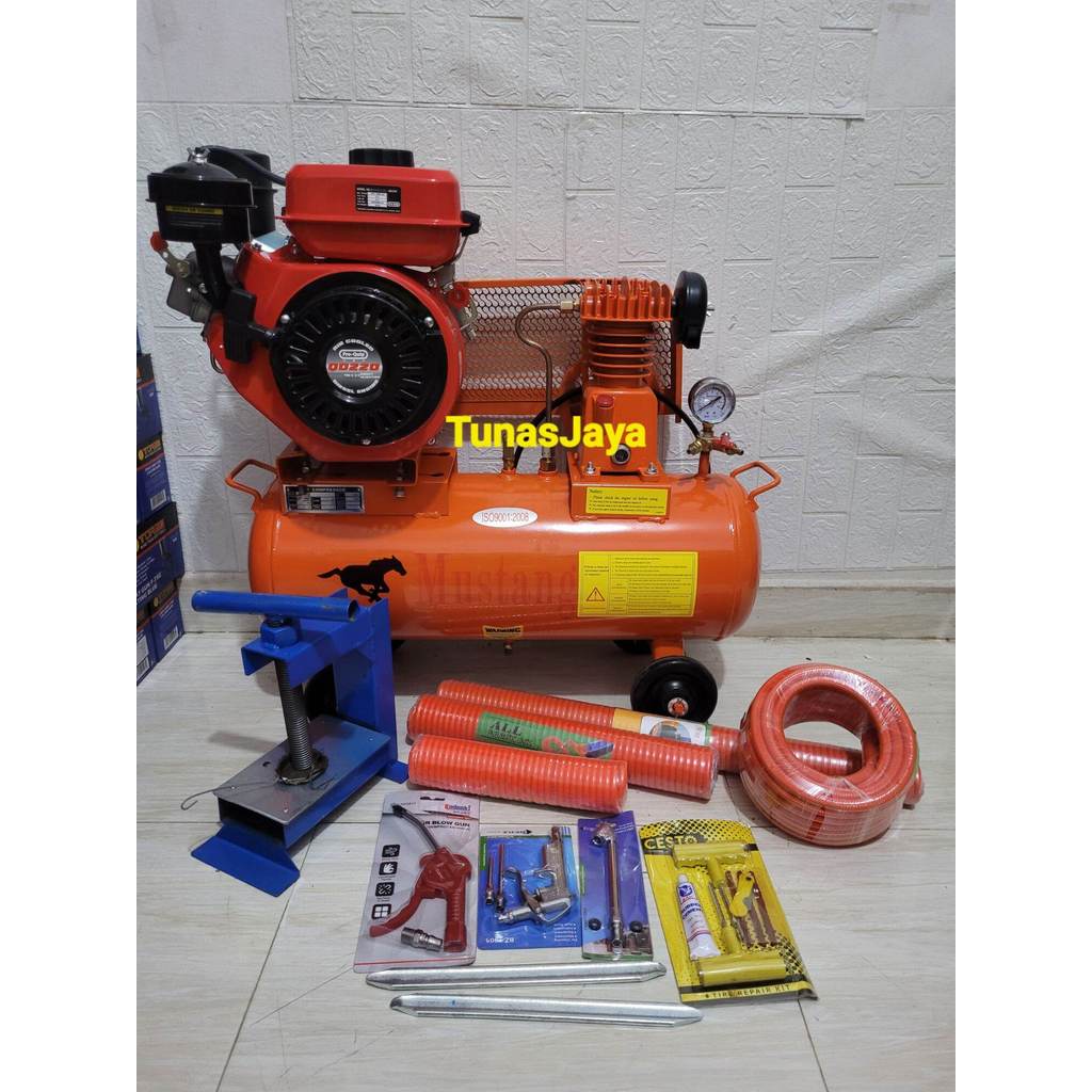 Kompresor MUSTANG 1/4HP+Mesin Solar Diesel 9.0HP