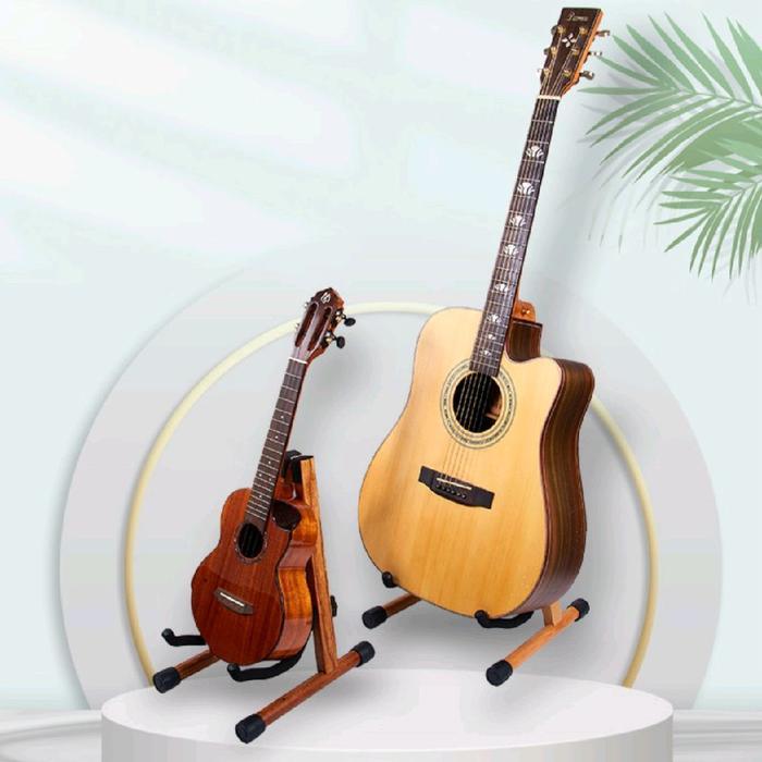 Stand Gitar Universal Kayu Solid Foldable Bisa di Lipat Dudukan Gitar Akustik Elektrik Bass