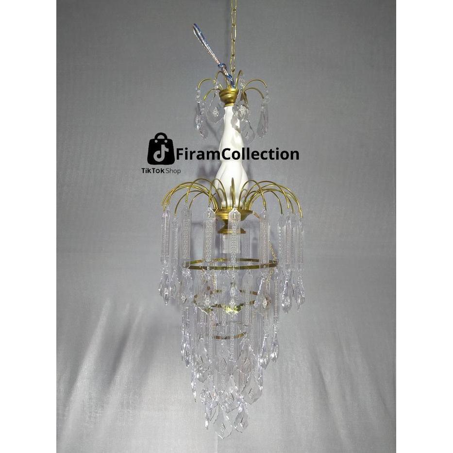 Lampu Hias Gantung Ruang Tamu / Tengah / Kamar Aestetik Murah Hiasan Rumah Besar Kristal Bohlam