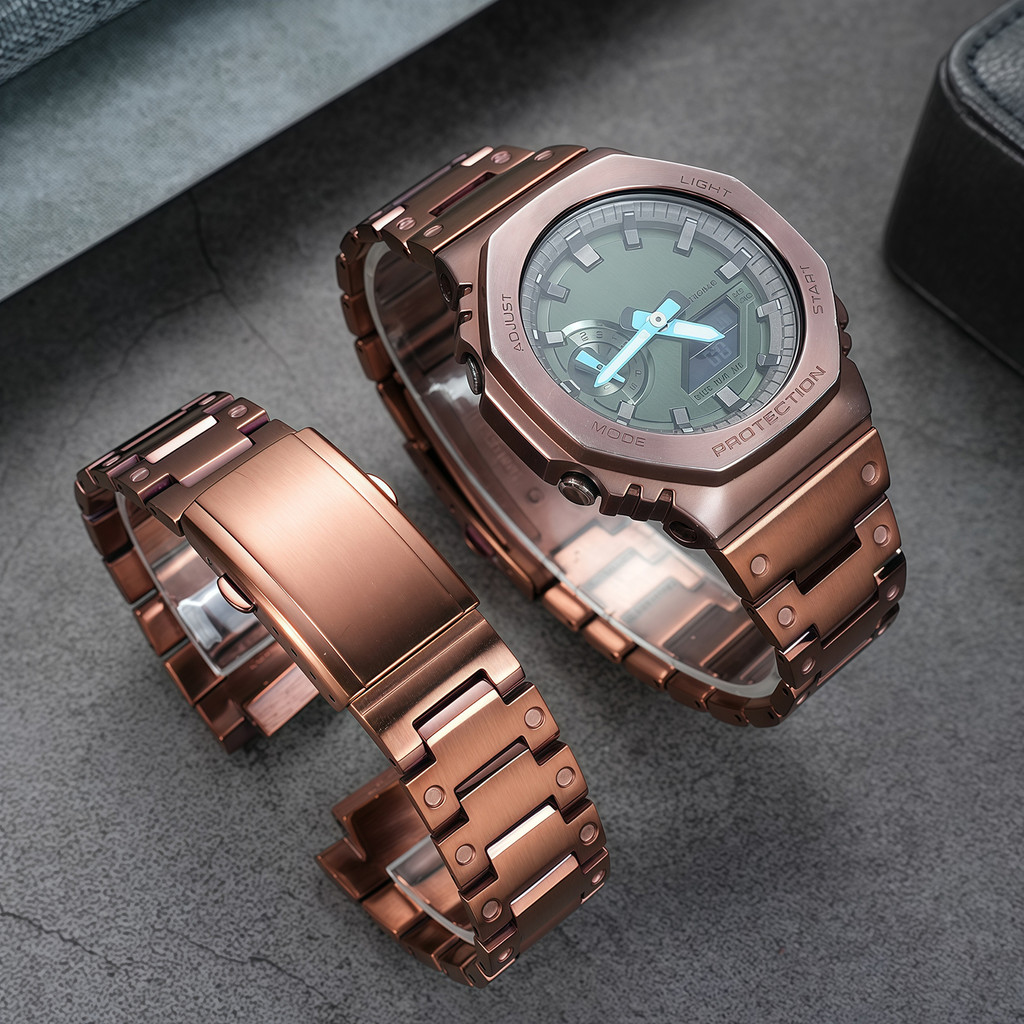 GM-2100 Coffee Colour Stainless Steel Strap For Casio G-SHOCK Metal Watch Chain GM-2100 Series
