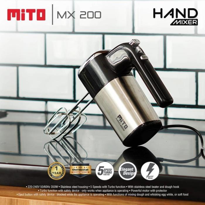 HAND MIXER MITO MX-200 MIXER TANGAN 5 SPEED TURBO STAINLESS STEEL