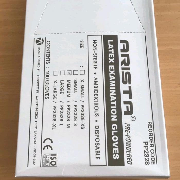 SARUNG TANGAN ARISTA GLOVES HAND GLOVE HANDSCHOON LATEX PREPOWDERED