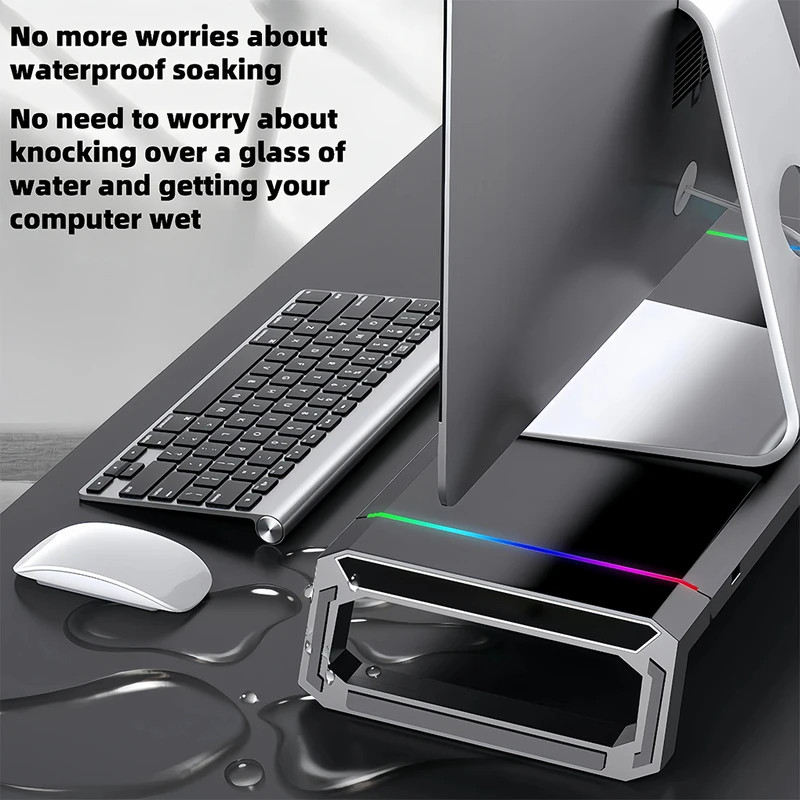 4USB PC Monitor Stand 7-color RGB light strip Monitor Arm Storage Space Bar Laptop Monitor Stand