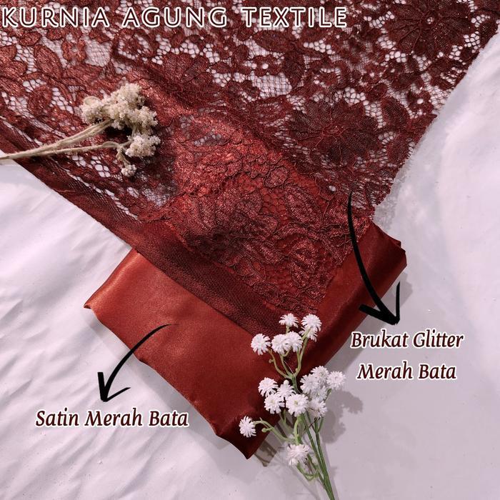 1/2 Meter Kain Satin Silk Brokat warna MERAH BATA / TERACOTA Bahan Seragam Bridesmaid Keluarga