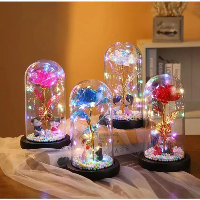 AFFSELV Kado Lampu Hiasan Hari Ibu Bunga Mawar Plastik Hadiah Hari Valentine Warna-Warni Silau Penuh