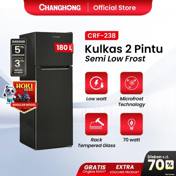 Changhong Kulkas 2 Pintu Refrigerator Kapasitas 180 Liter - CRF238