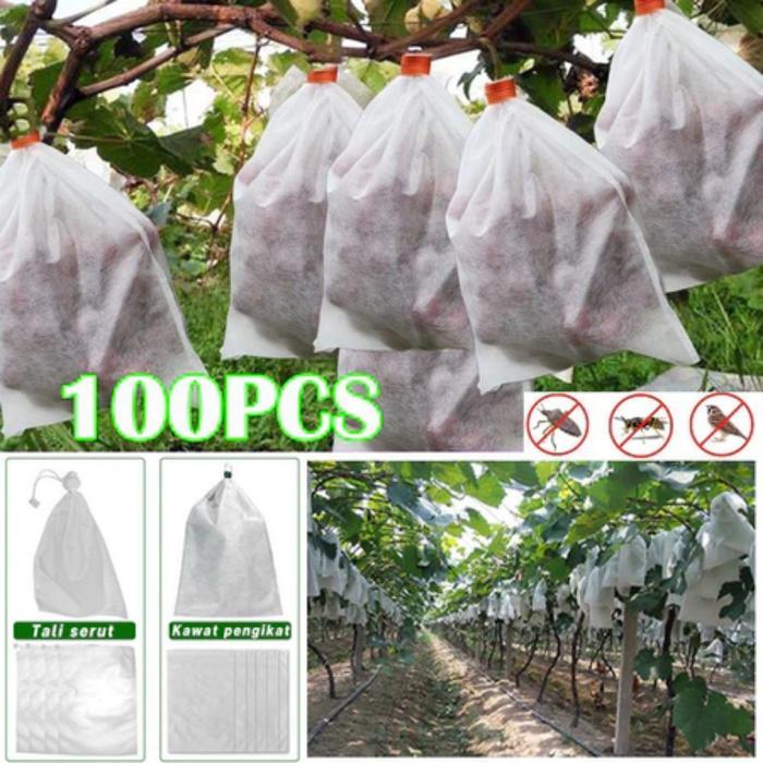 100Pcs Pembungkus Buah Pandang Fruit Cover Anggur Kelengkeng Waterproof Easy Grow Fruit Cover Jaring