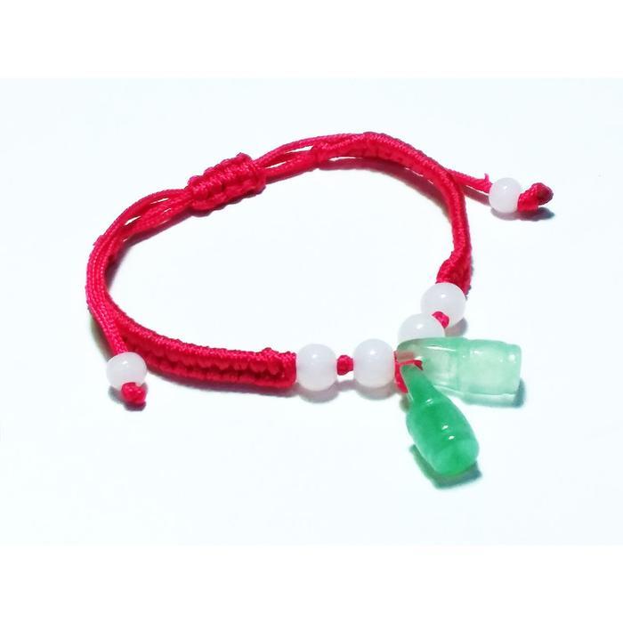 SALE VeE Gelang Tali Merah Batu Giok Hijau Model 10 - 2 Oval - Gelang Terapi Kesehatan