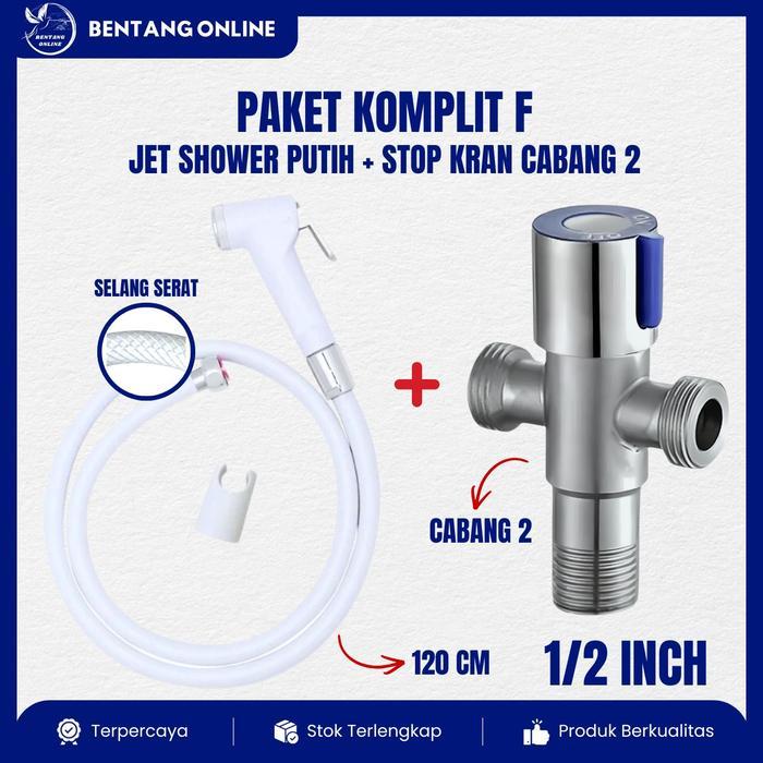 Jet Shower Closet Set Stop Kran Cabang 2 Satu Paket Komplit F Bidet Toilet Duduk Kloset Cebok Putih