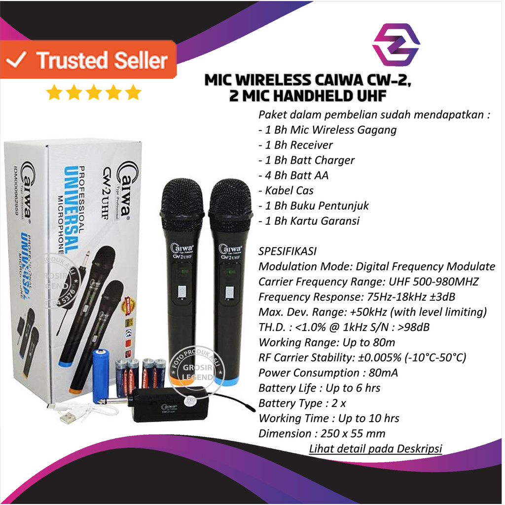 Mic Wireless Caiwa Cw 2 Uhf microphone Caiwa Cw2 Uhf mic Aiwa Uhf