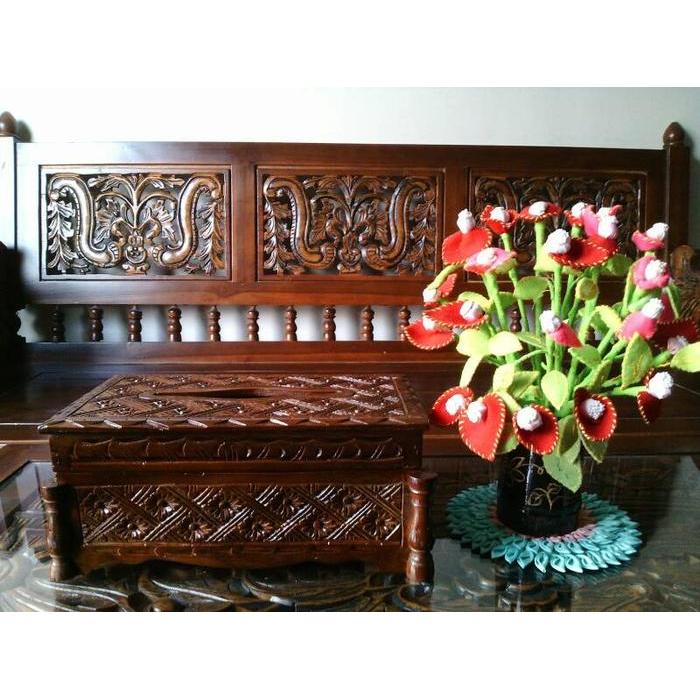 Tempat Kotak Tisu Kayu Jati Ukiran Souvenir Bok kayu