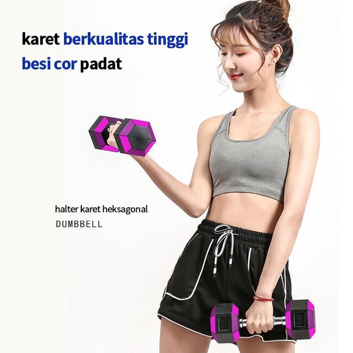 Dumbbell Karet 10kg/Cocok untuk Pria dan Wanita/Peralatan Fitness Rumah/Dumbbell Karet Hexagon Best