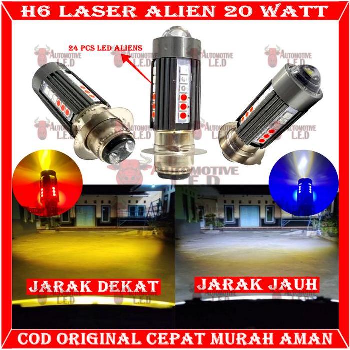 Original Lampu Utama Motor H6 Laser 30 Led Alien H6 Led Laser 2 Warna Hi / Loo 20 Watt Bohlam Led H6