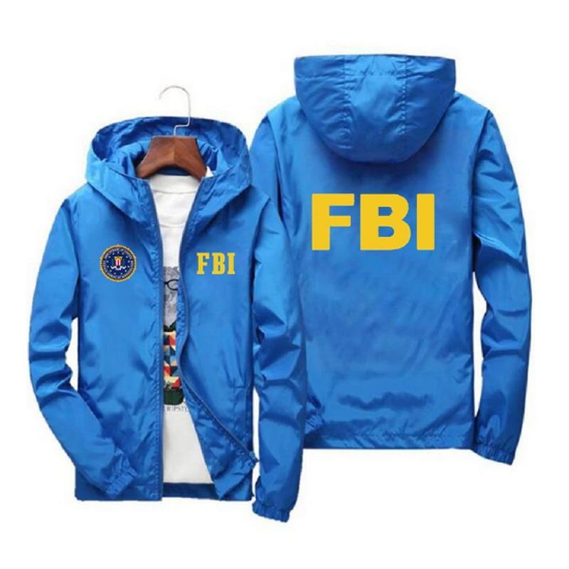 2024 New Men'S Jacket High Quality Fbi Printed Outdoor Sports Jacket Spring Hooded Windproof Fashion