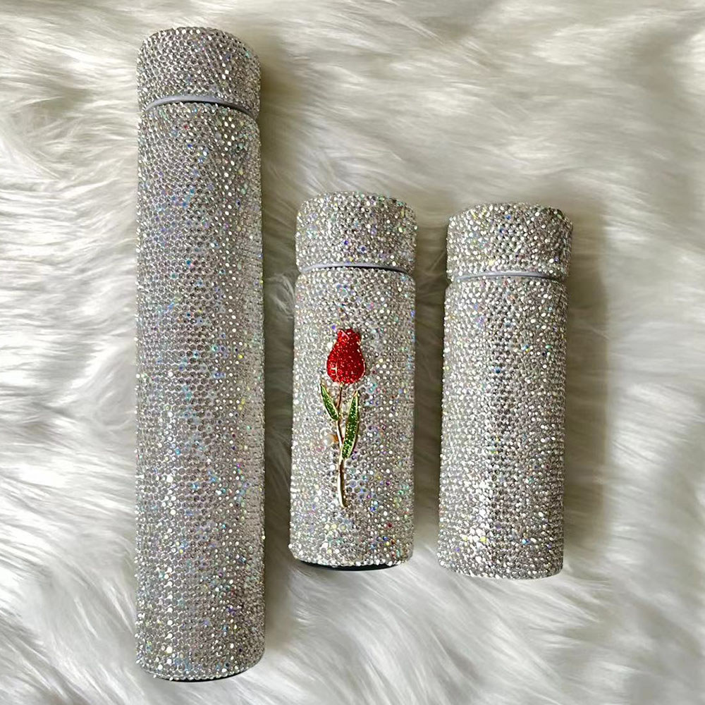 150ml/260ml Rhinestone Stainless Steel Insulated Cup Double Wall Water Bottle Portable Mini Thermos