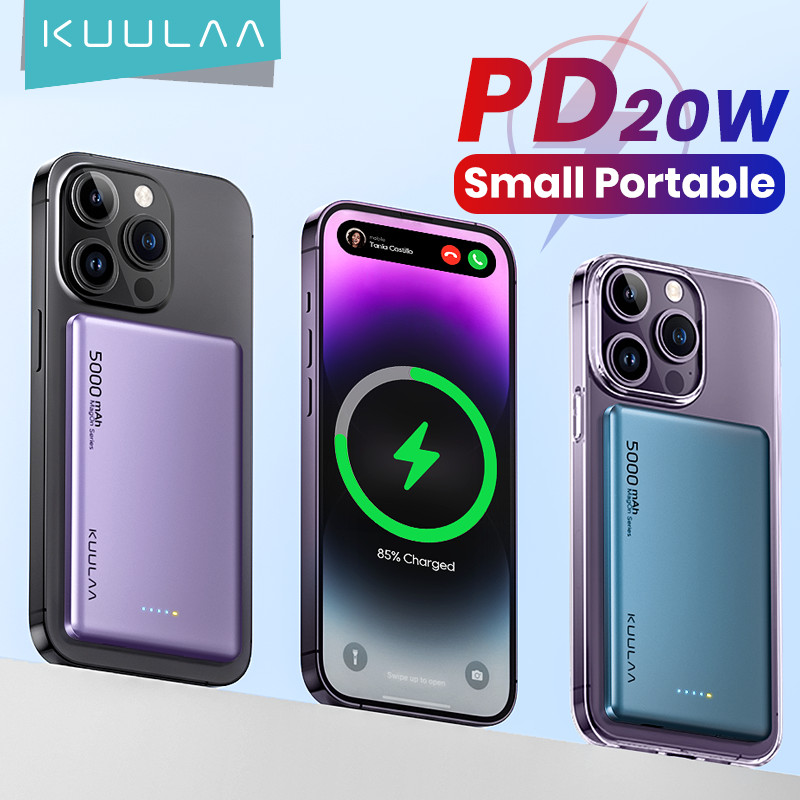 KUULAA Magsafe Power Bank 5000mAh 20W Wireless Phone Charger External Battery Fast Charging For iPho