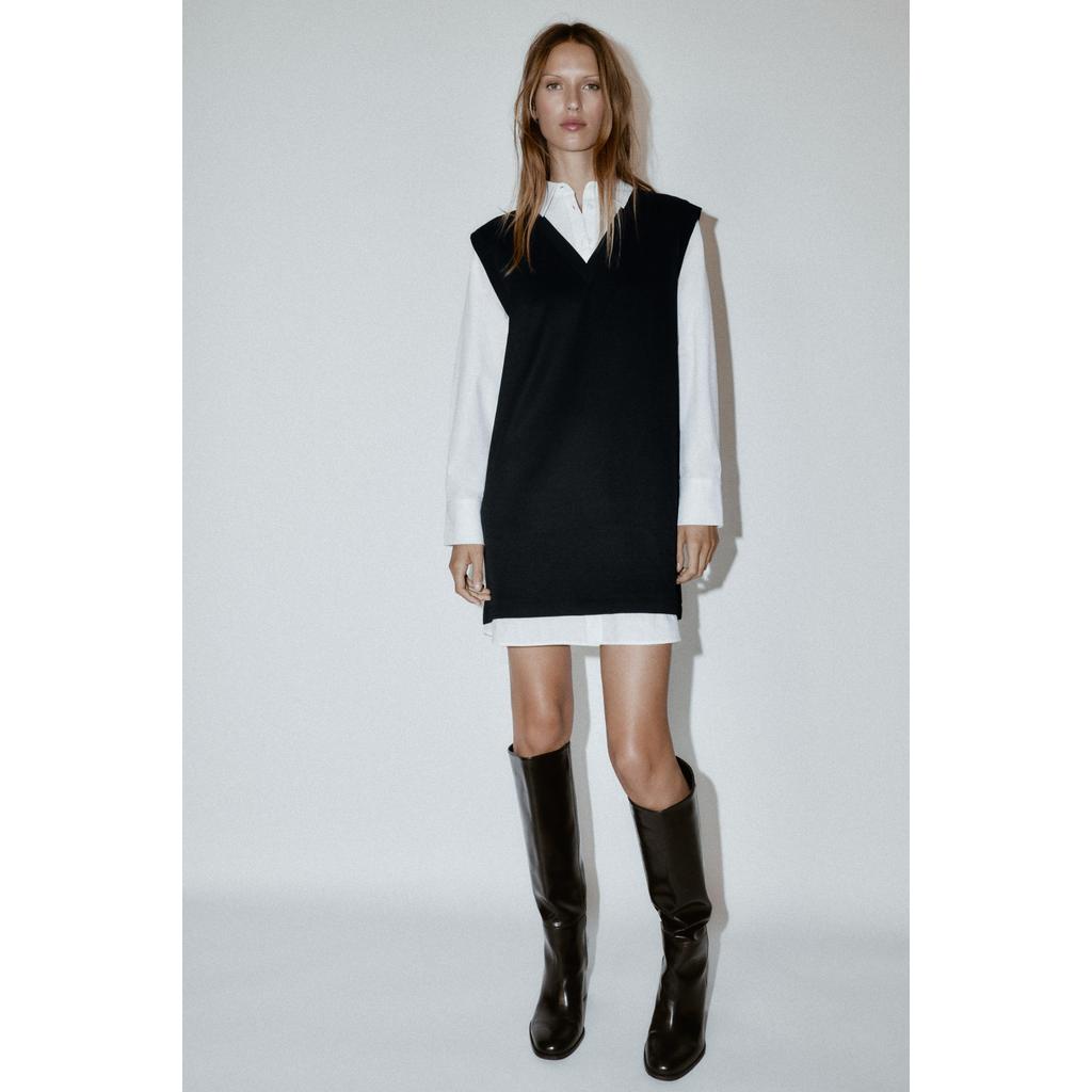 ZARA GAUN MINI KOMBINASI POPELIN