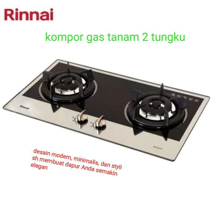 kompor gas tanam rinai 2 tungku rb2ghcmb elegan warna hitam silver