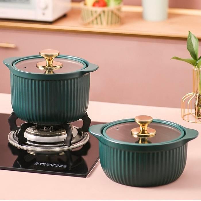 Emerald Casserole panci keramik tutup kaca warna hijau emas