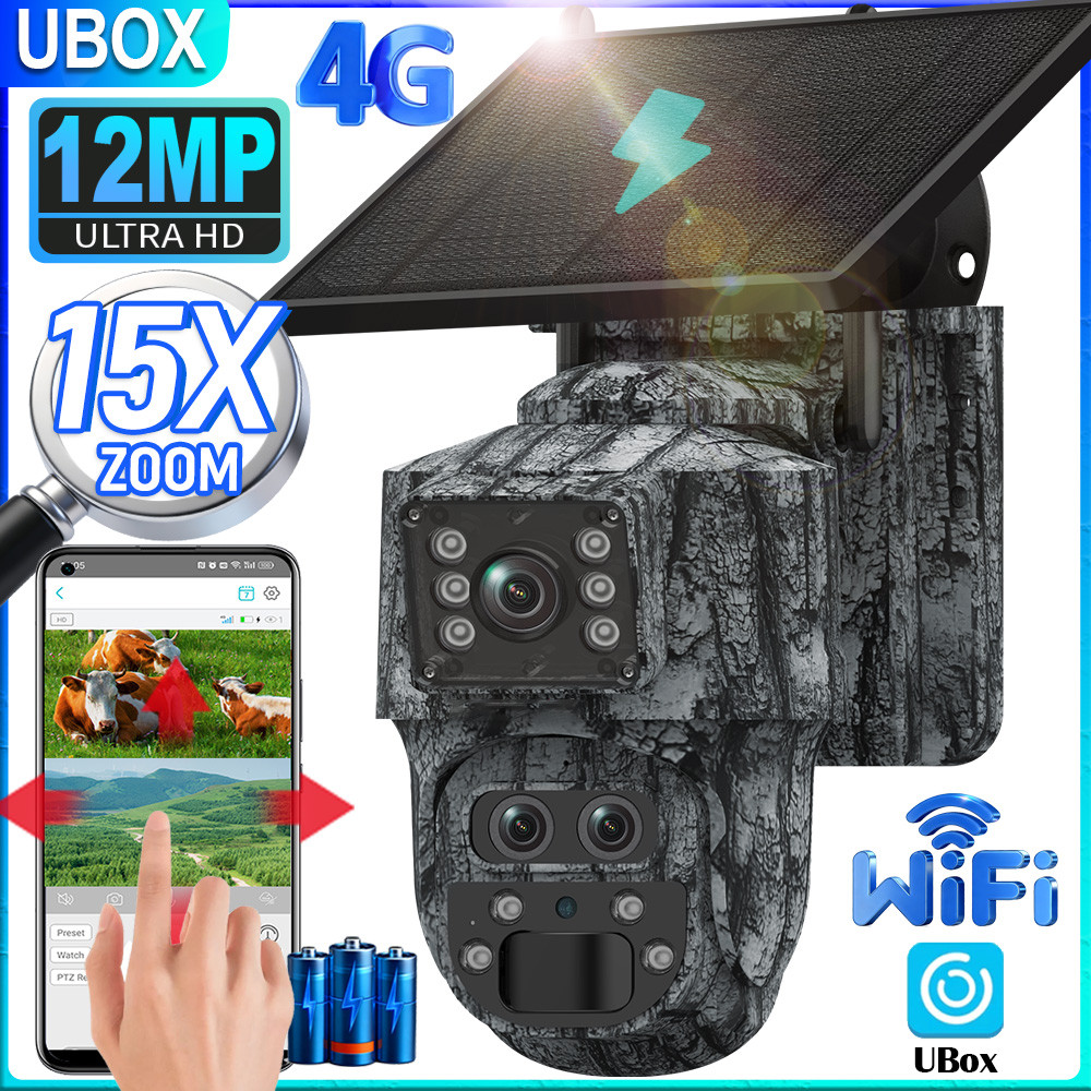 PROMO   Ubox 12MP 4G LTE Solar Camera 15X Zoom Dual Screen 4G/WiFi Outdoor Security Trail Cameras PI