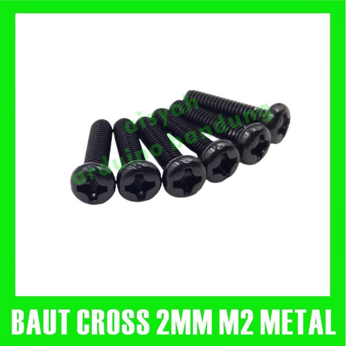 10pcs Baut 2mm baut m2 black metal anti karat baut 2 mm screw cross