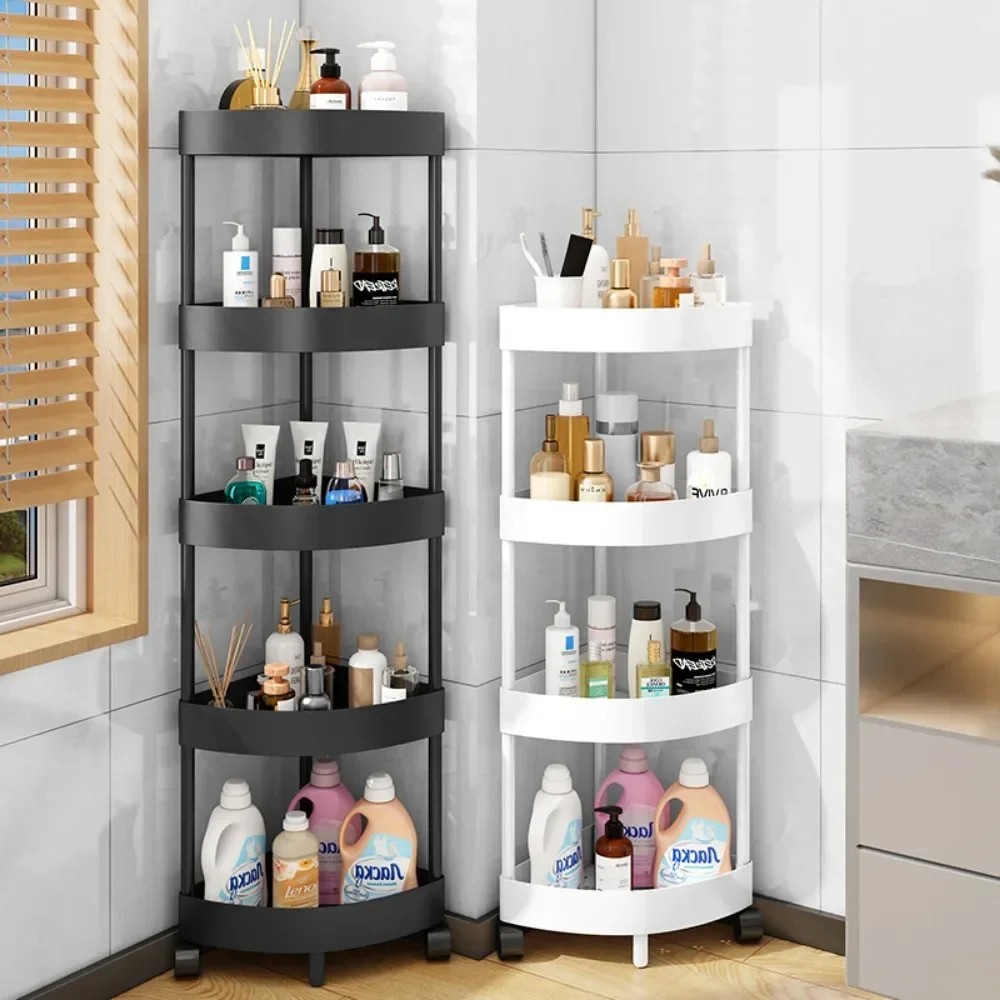 3/4/5 Tier Storage Shelf Rolling Cart Movable Bathroom Corner Triangle Shelfs Bathroom Corner