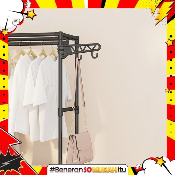 Rak Baju Gantung Minimalis 2 Sekat Lemari Pakaian Gantungan Tas Topi Praktis Terbuka