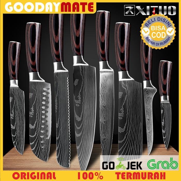 XITUO Pisau Dapur Set Chef Damascus Pattern Pisau Daging