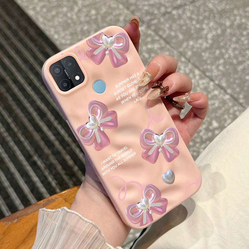 Casing Hp Untuk OPPO A15 A15s A35 Case Pita kupu-kupu mengilap warna pink Kasing Silicone camera pro