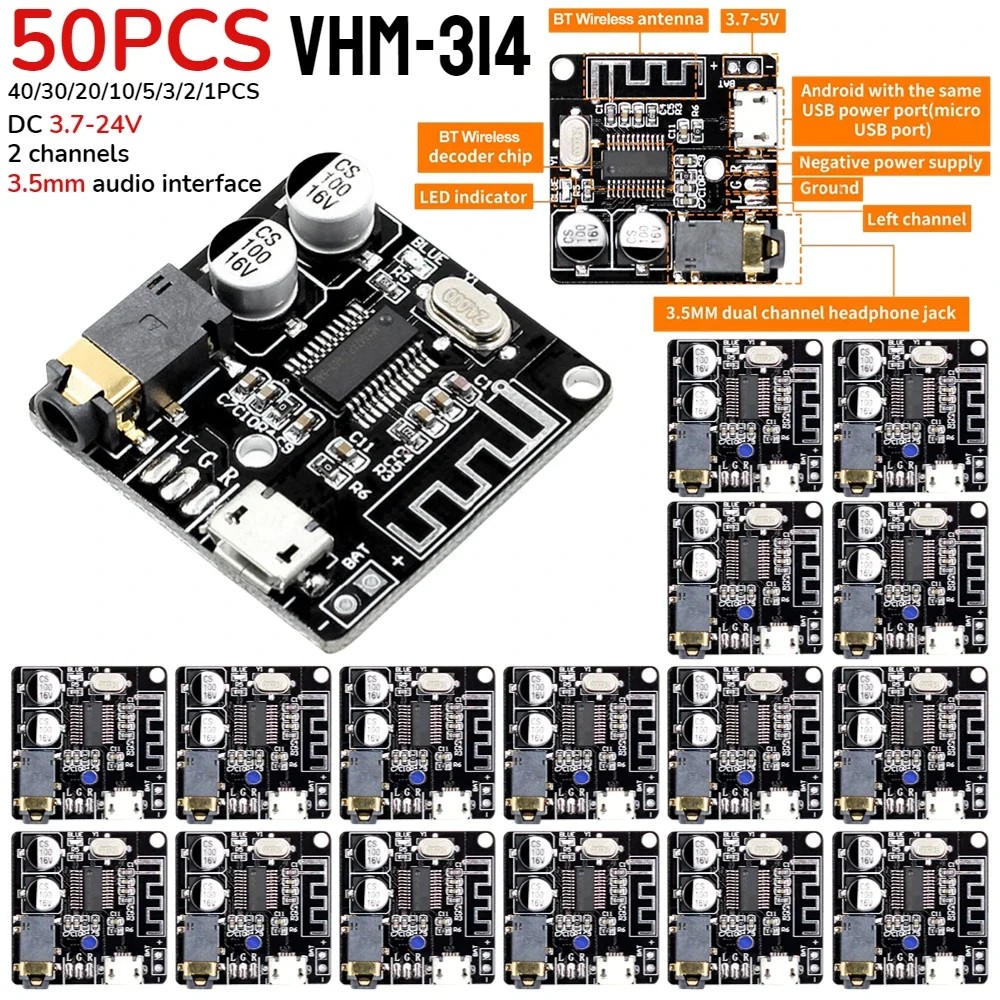 VHM-314 Bluetooth Audio Receiver Board Wireless Stereo Music Module Bluetooth-Compatible5.0 MP3 Loss