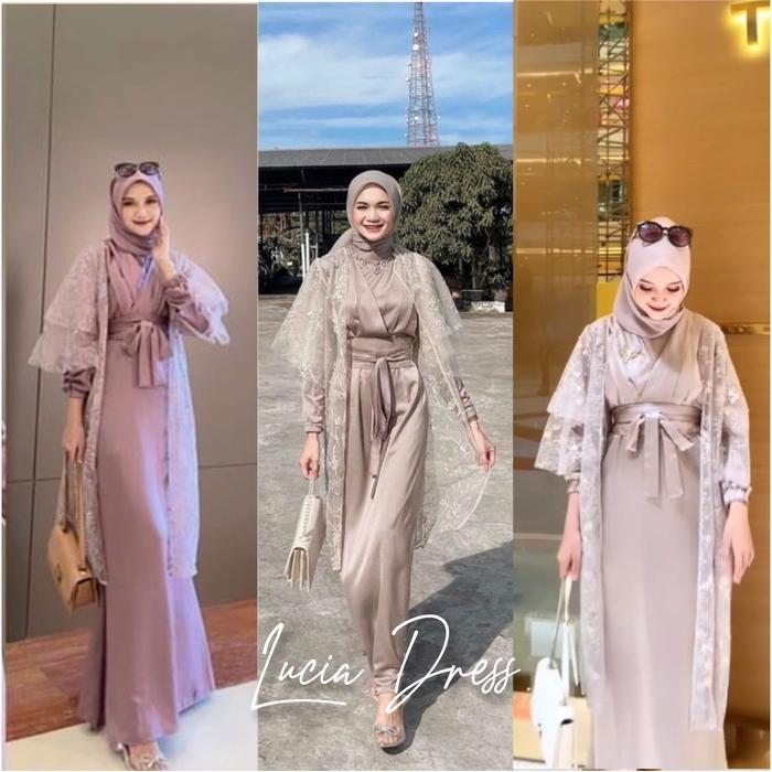 LUCIA DRESS + OUTER BRUKAT GAMIS PREMIUM GAMIS TERBARU DRESS PESTA GAMIS KONDANGAN GAMIS BRUKAT