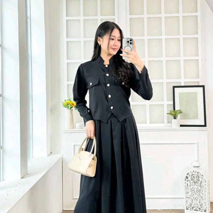 Mv Shop 8077 Gamis Blazer Set 2 Pcs Katun crepe Fashion Muslim