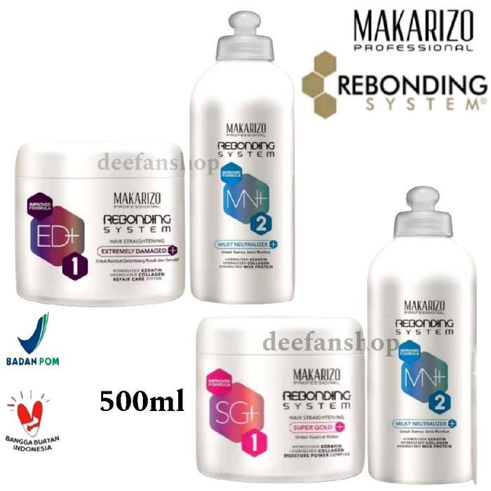 (PAKET) MAKARIZO [Step1+Step2] Rebonding System 500ml / Smoothing Pelurus Rambut