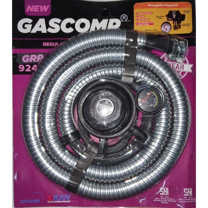 Stok Baru gascomp Regulator & Selang Gas Dengan Pengaman Otomatis safety gas selang anti tikus