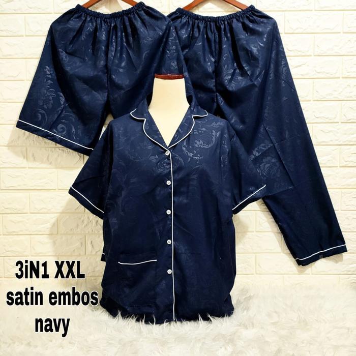 "New" baju tidur wanita dewasa piyama dewasa 3in1 satin embos ukuran M, L, XL, XXL/Jumbo Celana