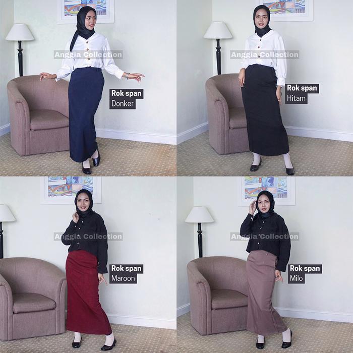 Stok Baru ROK SPAN/ROK KERJA WANITA/ROK FORMAL warna Dongker Hitam Maroon Milo Milo Bintik Kancing