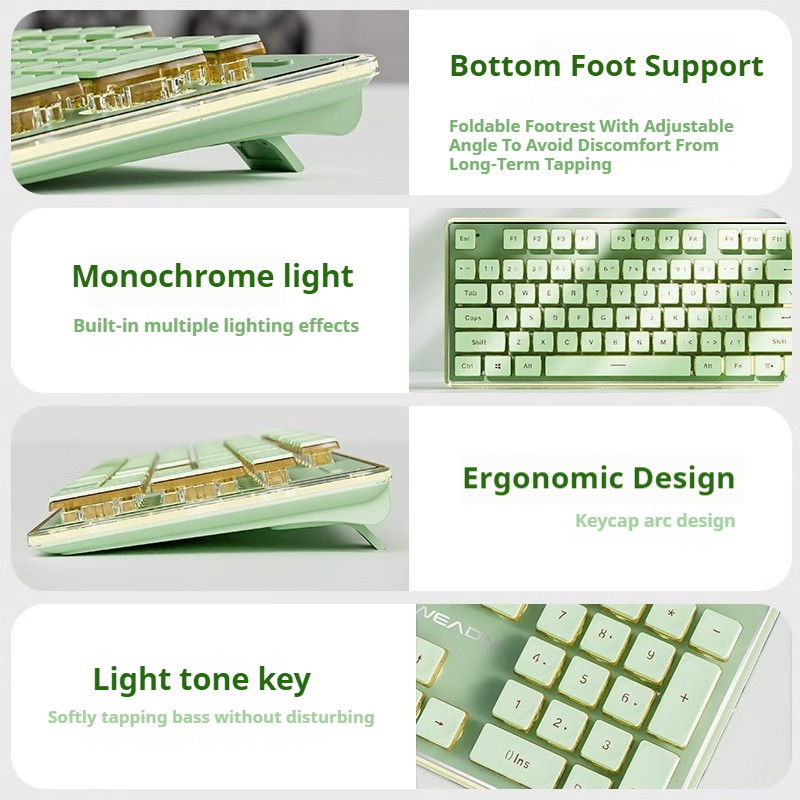 EWEADN V3 Wireless 2.4G & BT Rechargeable Silent Membrane Keyboard,104 Keys Water drop keycaps