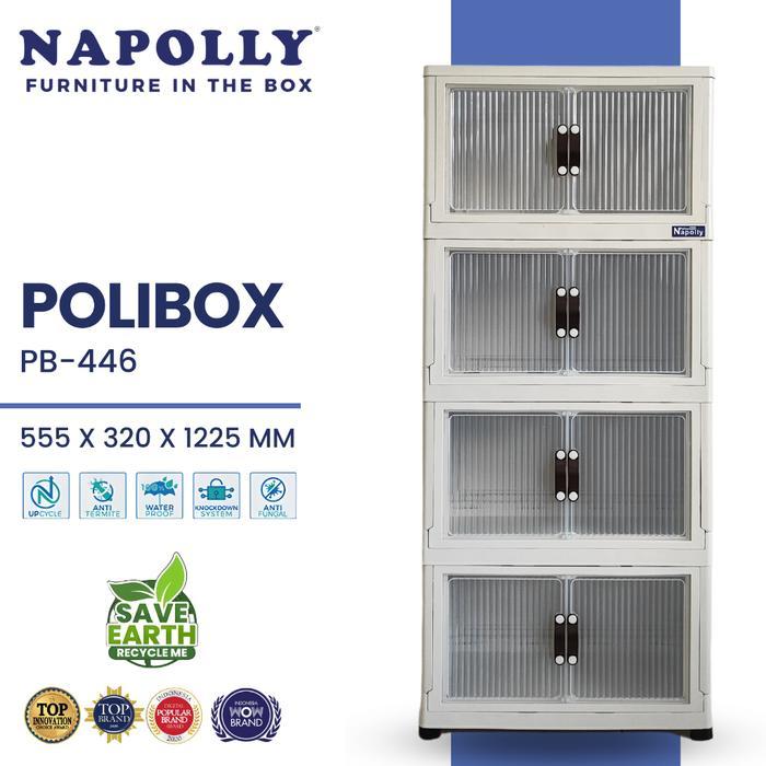 Napolly Lemari Susun 4 Polibox 446 Box Laci Plastik Jumbo + Roda Lemari Serbaguna Minimalis Anti