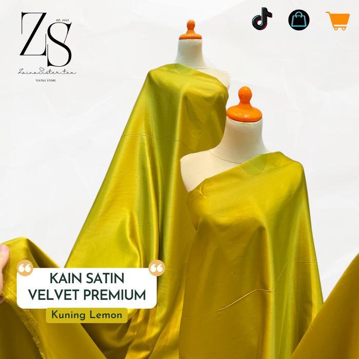Terlaris 1/2 Meter Kain Satin Velvet Premium Bahan Bridesmaids Gamis Warna Kuning Lemon Kain
