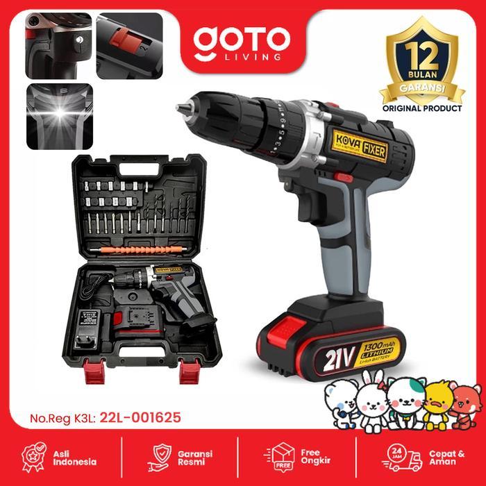 Krisbow Modern - Fixer Cordless Drill 10Mm Set Mesin Bor Tangan Baterai Tembokv
