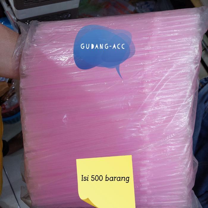 Sedotan Steril Bengkok Warna Warni Pink Bungkus Plastik isi 500 batang