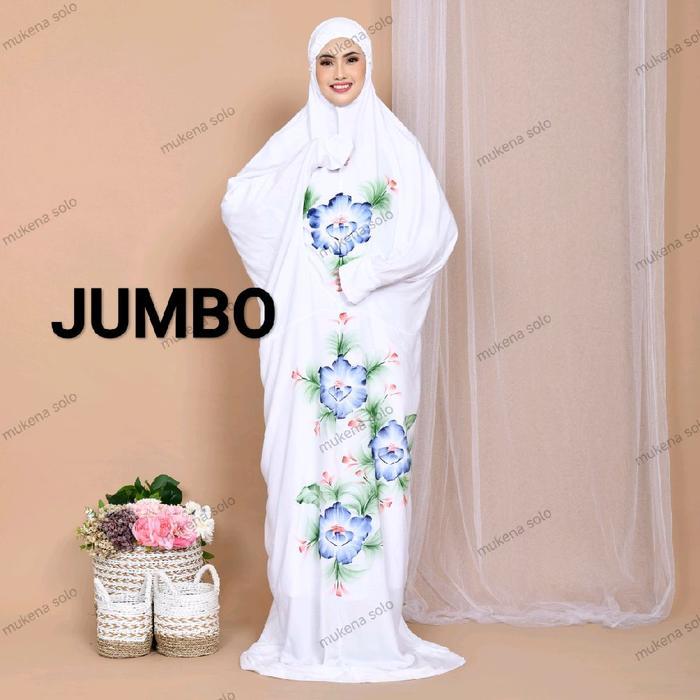 TERLARIS Mukena Terusan Putih, Mukena Dewasa Jumbo, Mukena Rayon Putih Adem Dingin Bunga Cantik,