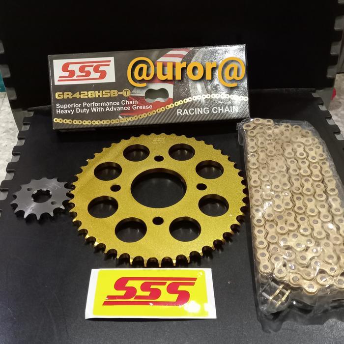 Gear Set Sss 428 Gold Honda Verza & Rantai Sss 428 Hsbt Gold