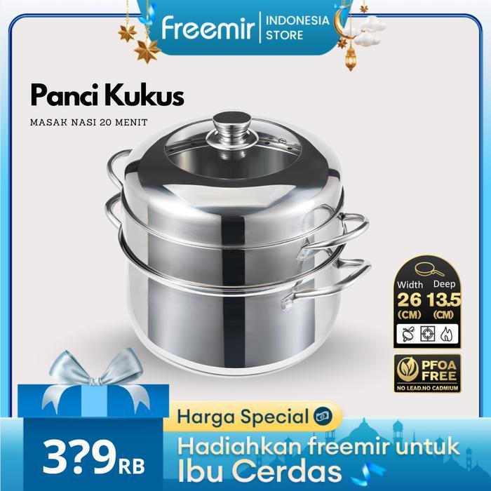 [Crehom] freemir Panci Kukus Nasi 20 MENIT Kukusan 2 Susun Stainless Masak Bolu Lebih Cepat Dandang
