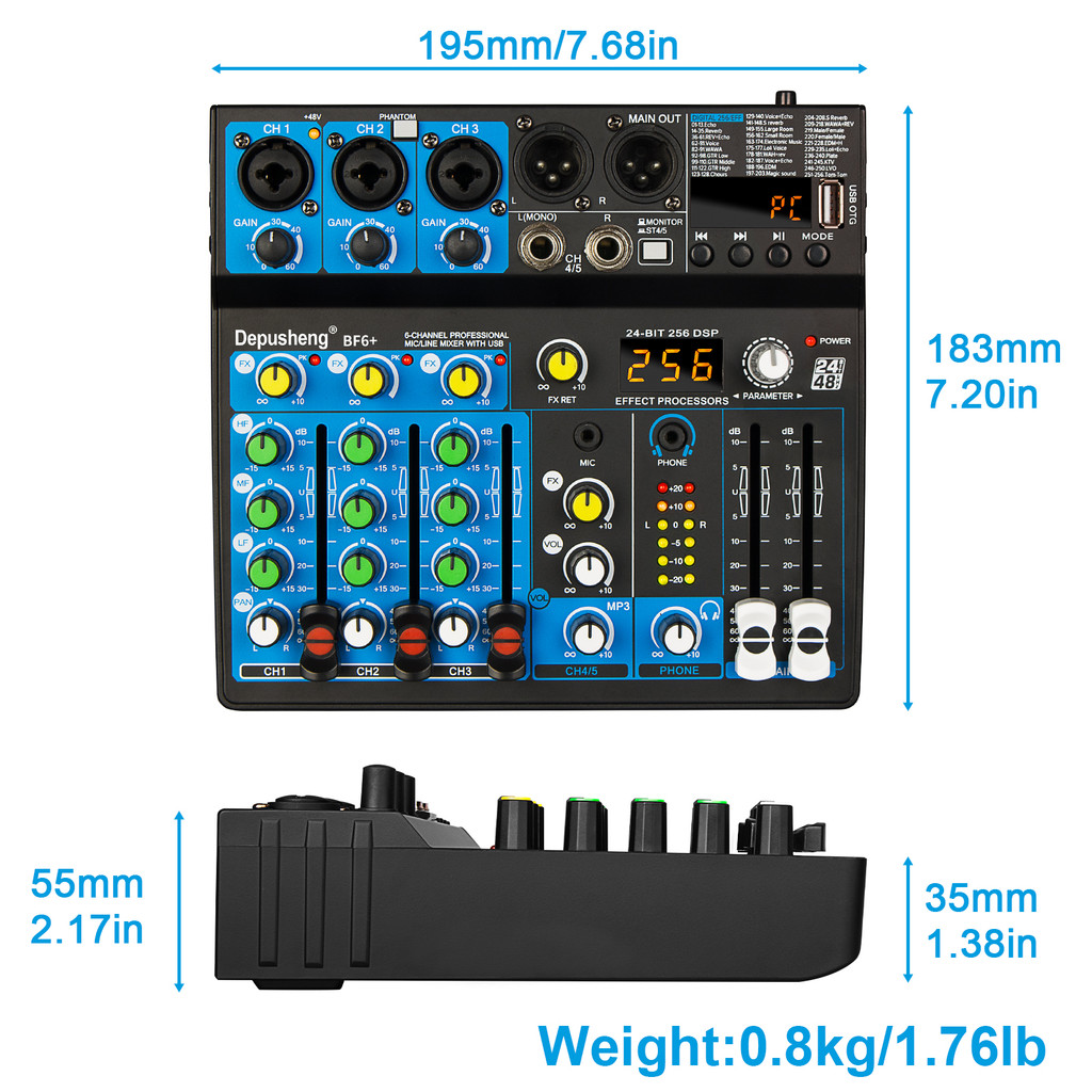 5 Channel USB Mixer Depusheng DJ Sound Controller Mini Mixer Professional Audio Portable Sound
