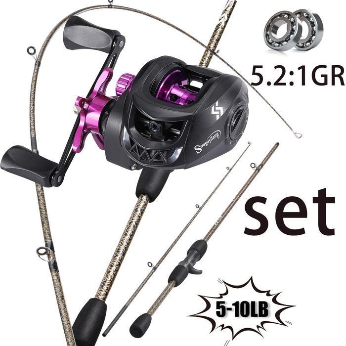 Sougayilang Warnawarni Set Joran Pancing, Reel Pancing 1.8M 2 Bagian, Joran Pancing Casting Rasio