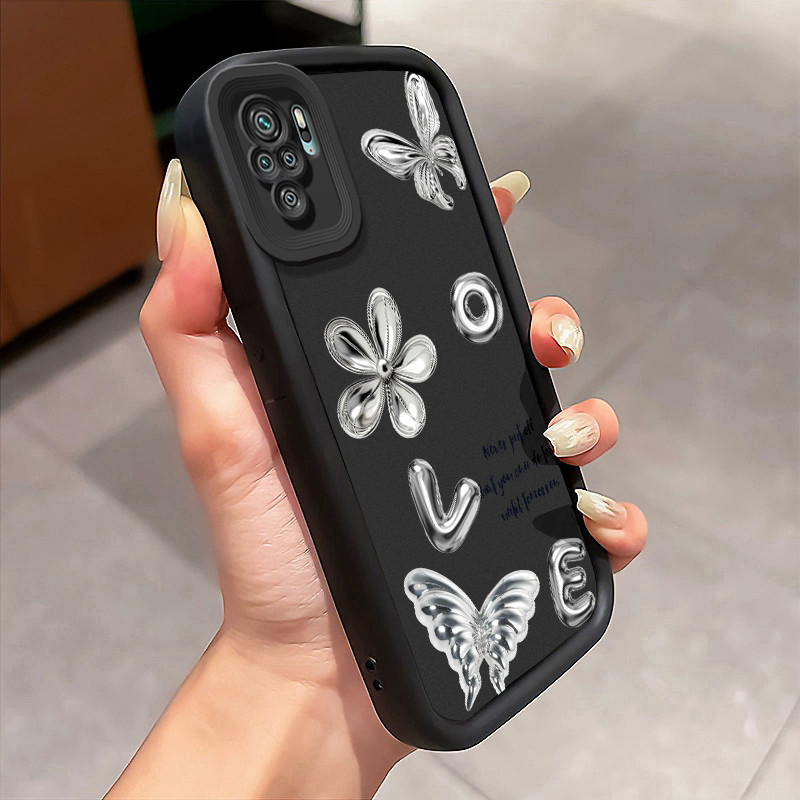 Casing Hp untuk Xiaomi Redmi Note 10 Note 10s Note 10 Pro Max POCO M5s Case Bunga perak Kasing silik