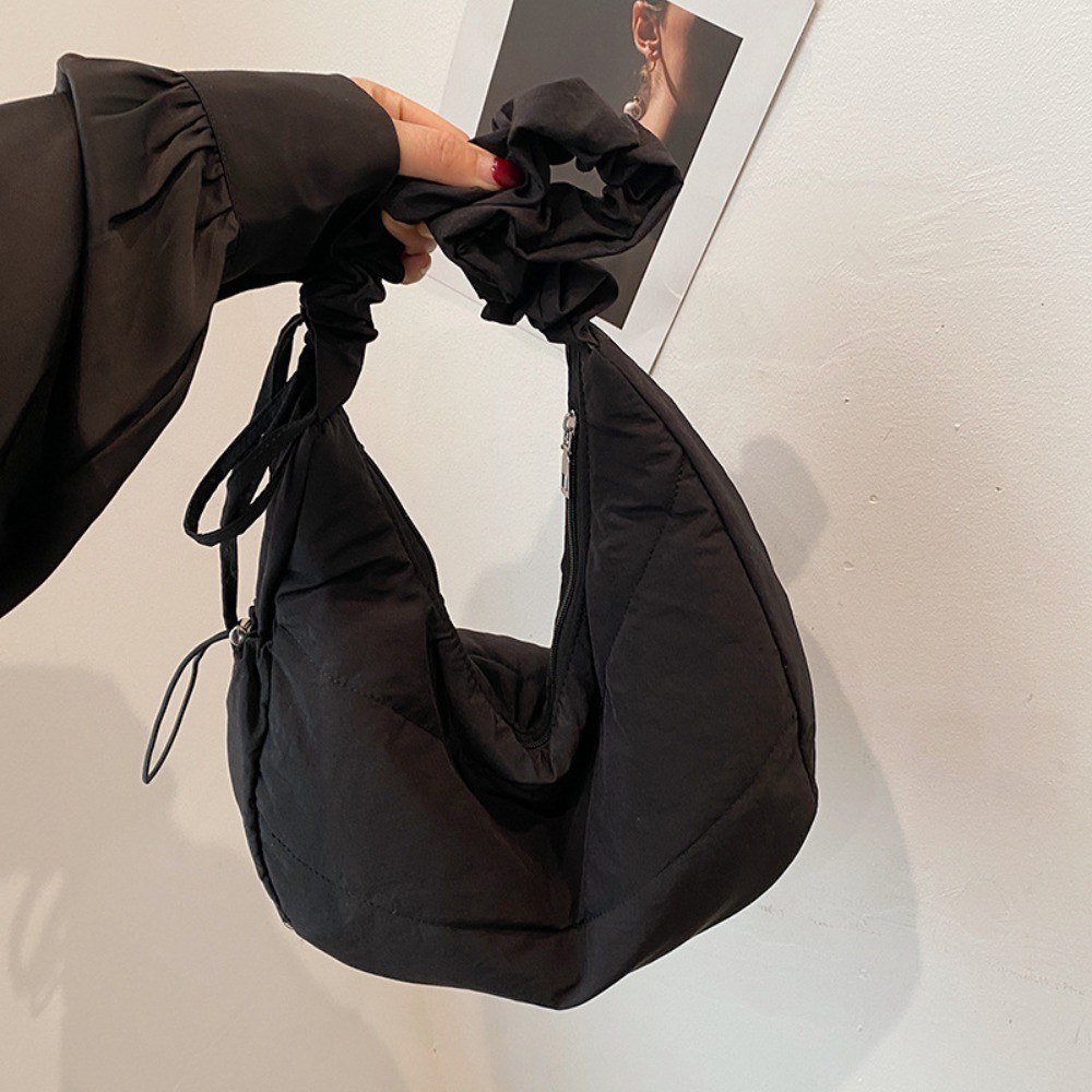 Fashionable Nylon Pleated Shoulder Bag Portable Drawstring Crossbody Bag Underarm Bag INS Korean