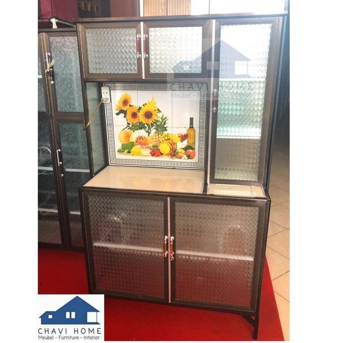 Rak piring 3 pintu meja keramik lemari piring rak dapur aluminium